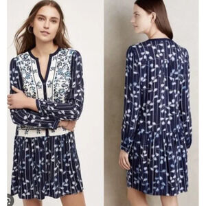 Anthropologie Blue and White Patterned Mini Dress
